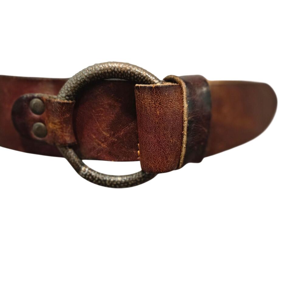 VTG 70s Handcrafted Brown Leather O-Ring Belt Rustic Artsy Distressed Leather S - Picture 5 of 9